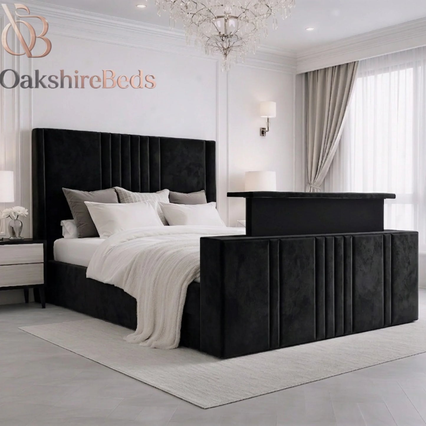 Alba TV Bed – Upholstered TV Bed with Lift Mechanism UK