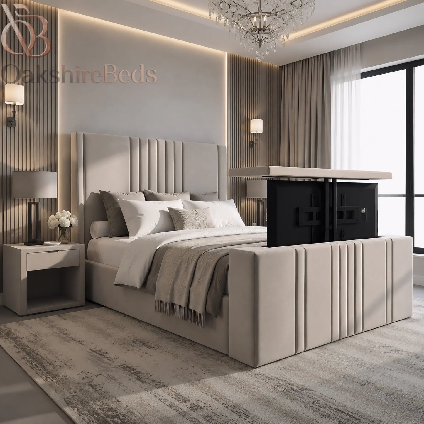 Alba TV Bed – Upholstered TV Bed with Lift Mechanism UK
