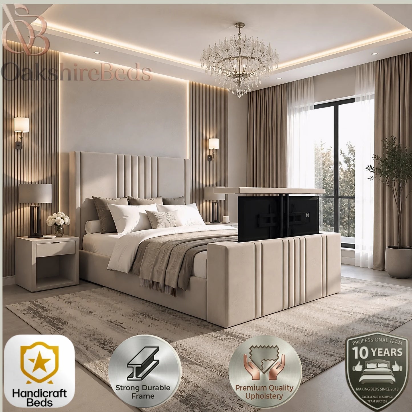 Alba TV Bed – Upholstered TV Bed with Lift Mechanism UK