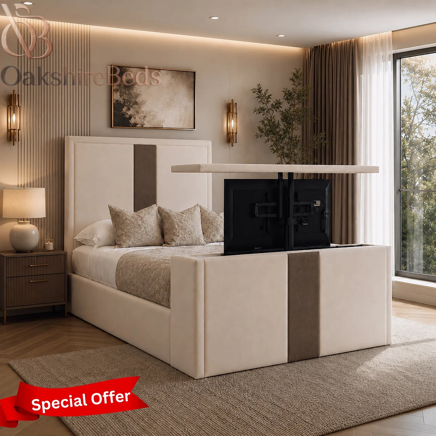 Ascot TV Luxury Upholstered Bed with TV Lift