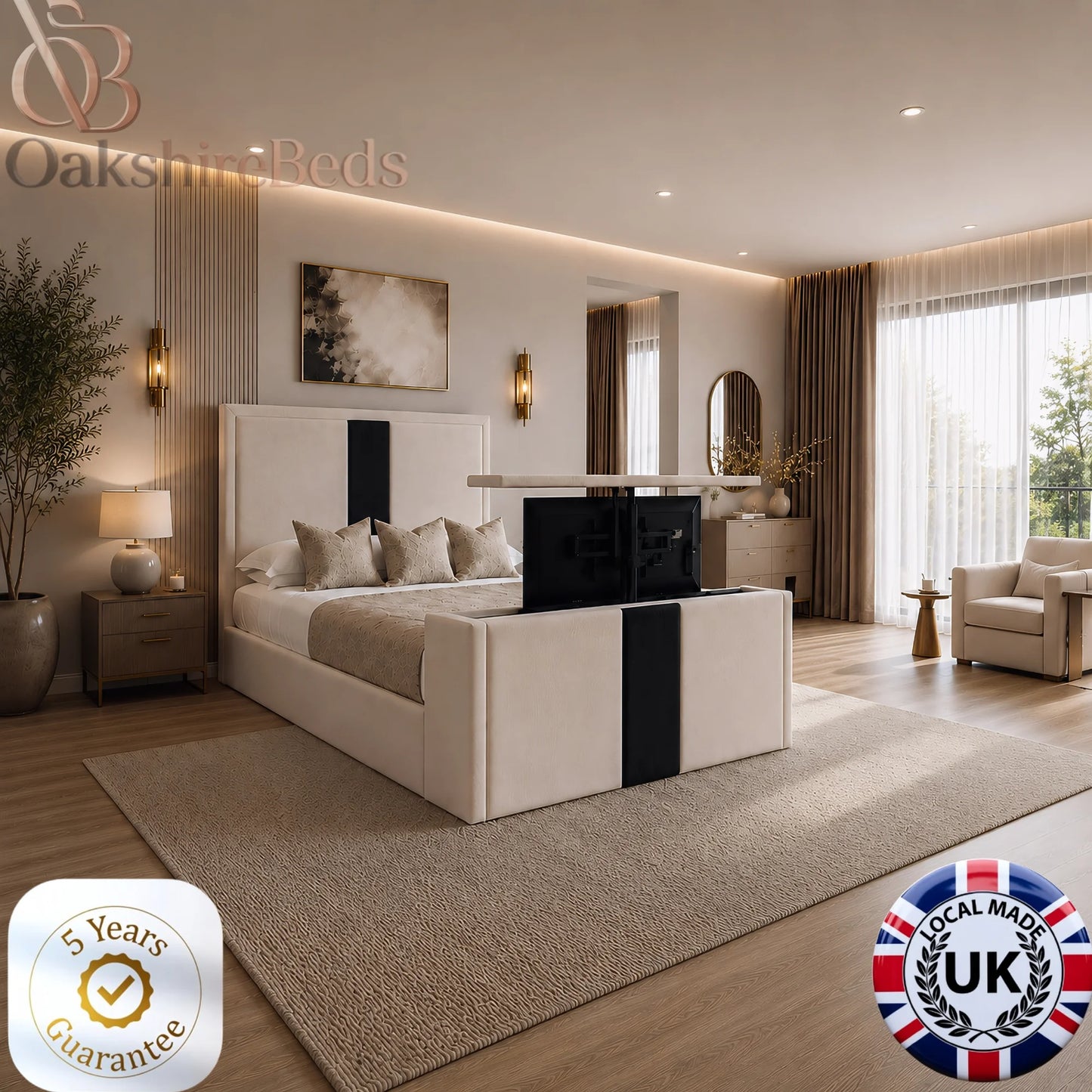 Ascot TV Luxury Upholstered Bed with TV Lift