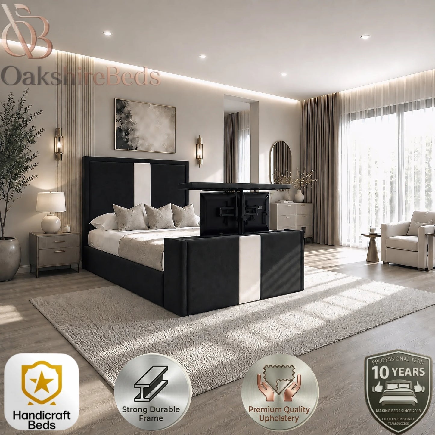 Ascot TV Luxury Upholstered Bed with TV Lift