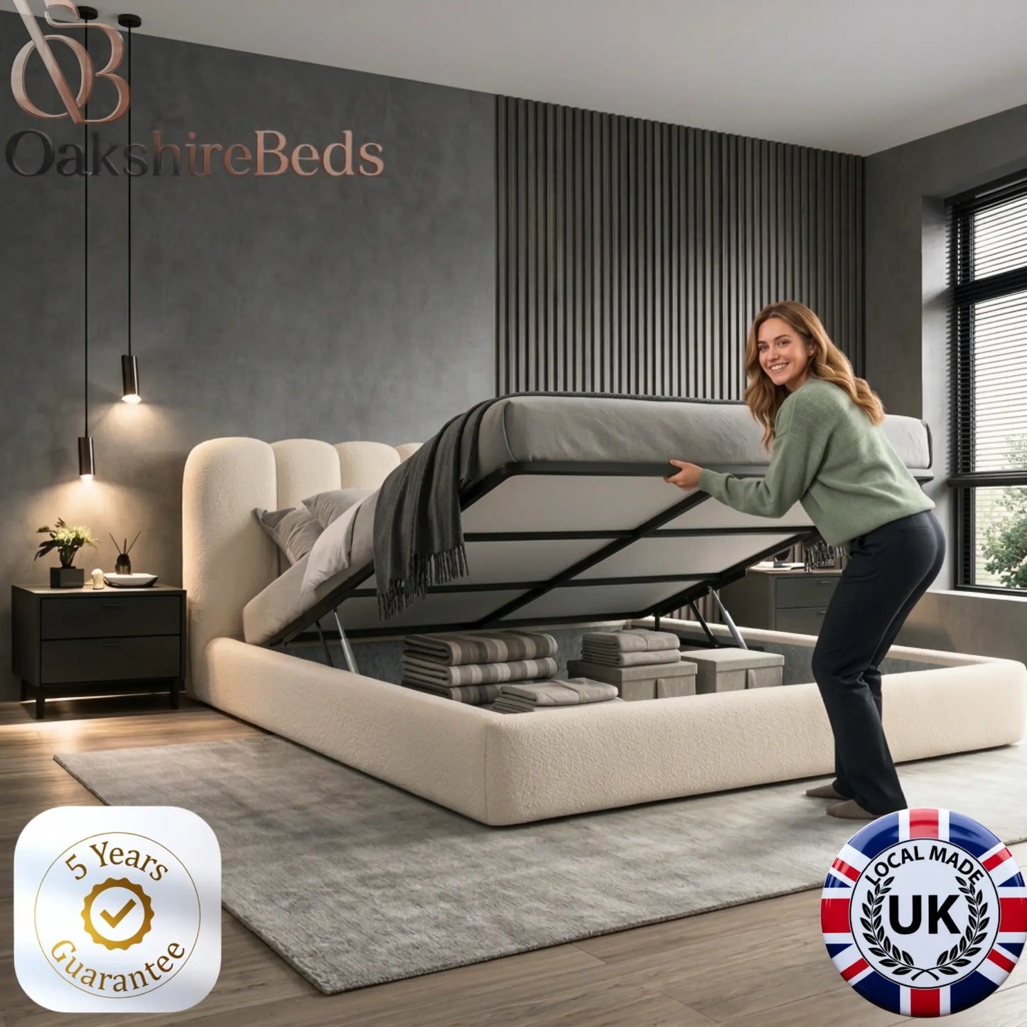 Aurelia Curve Bed – Luxury Upholstered Ottoman Storage Bed