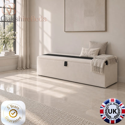 Bellagio blanket box positioned at the end of an upholstered bed