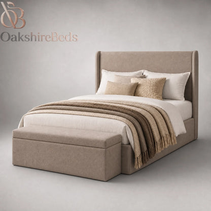 Benson Wing Luxury Upholstered Double Wingback Storage Bed