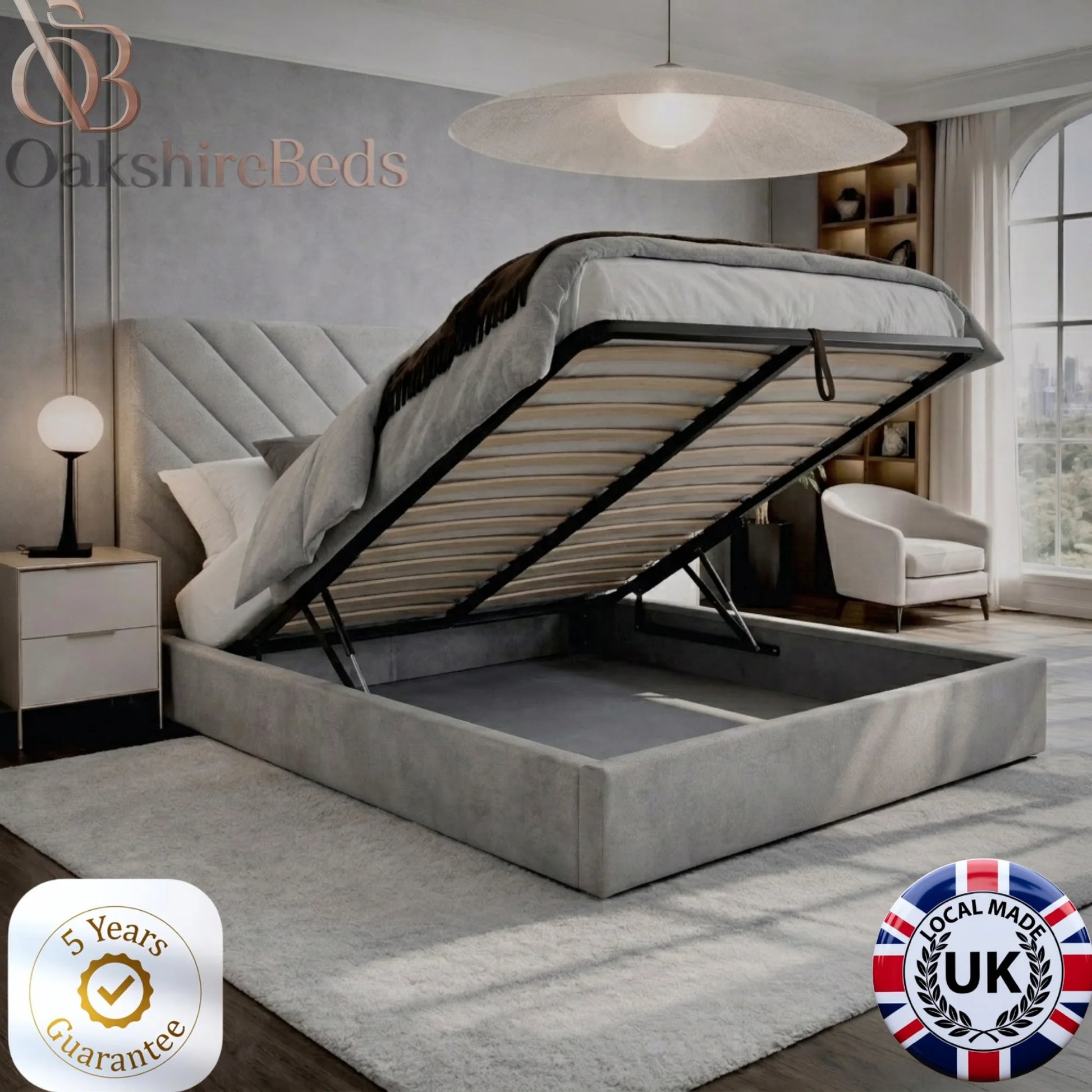 Bouclé Nest Ottoman Storage Bed with easy lift-up storage compartment and premium upholstered bouclé frame by OakshireBeds