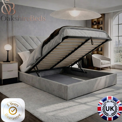 Bouclé Nest Ottoman Storage Bed with easy lift-up storage compartment and premium upholstered bouclé frame by OakshireBeds