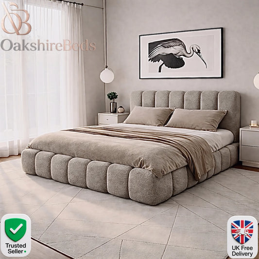 Bounci Bouclé Bed UK | Modern Upholstered Ottoman Storage Bed | OakshireBeds
