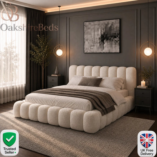Bounci Bouclé Bed UK | Modern Upholstered Ottoman Storage Bed | OakshireBeds