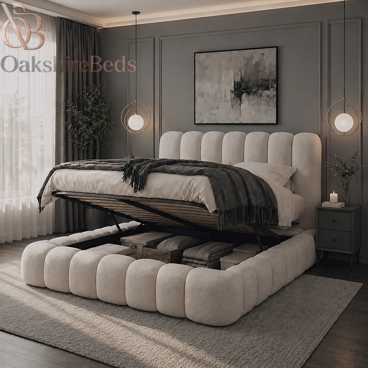 Bounci Bouclé Bed UK | Modern Upholstered Ottoman Storage Bed | OakshireBeds