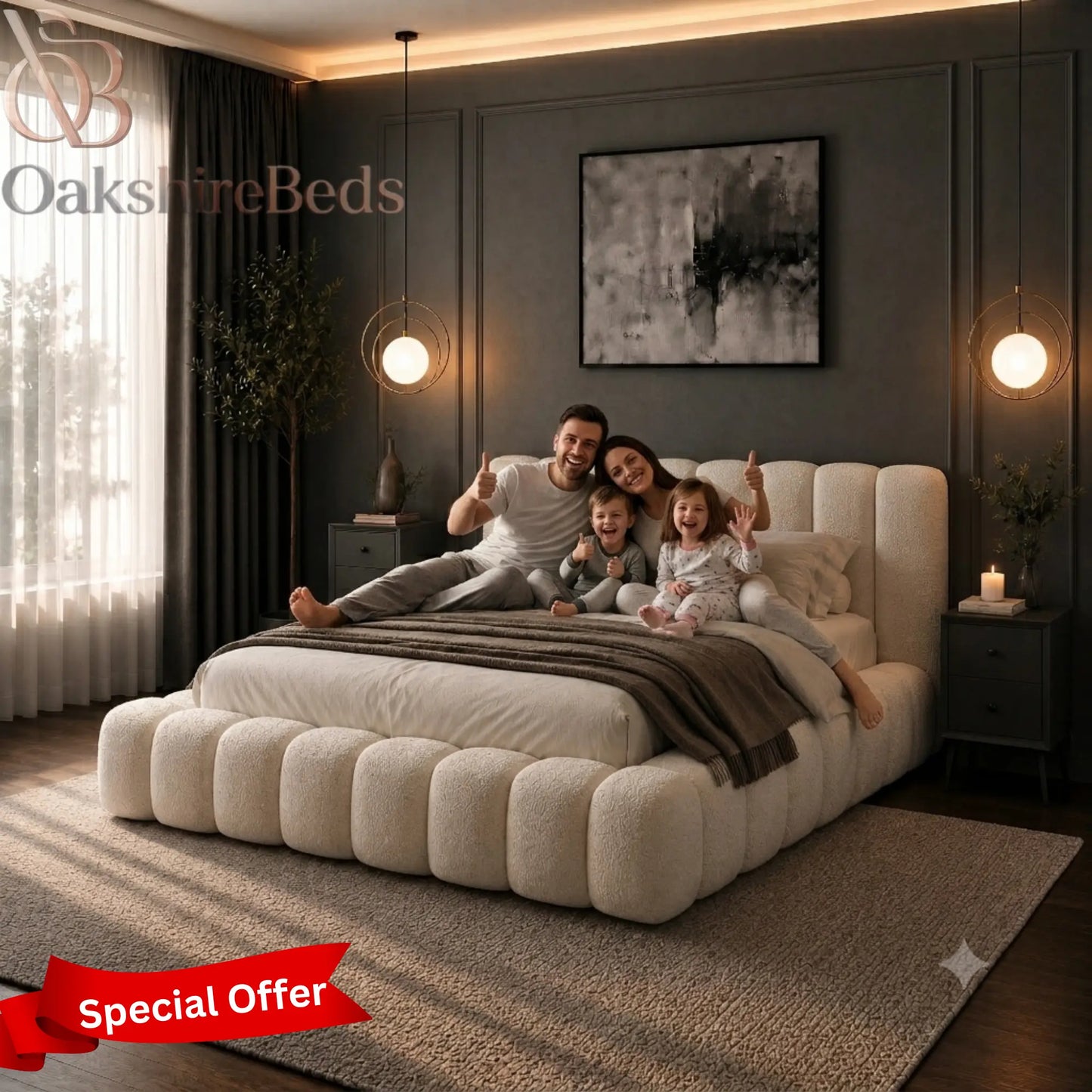 Bounci Bouclé Bed UK | Modern Upholstered Ottoman Storage Bed | OakshireBeds
