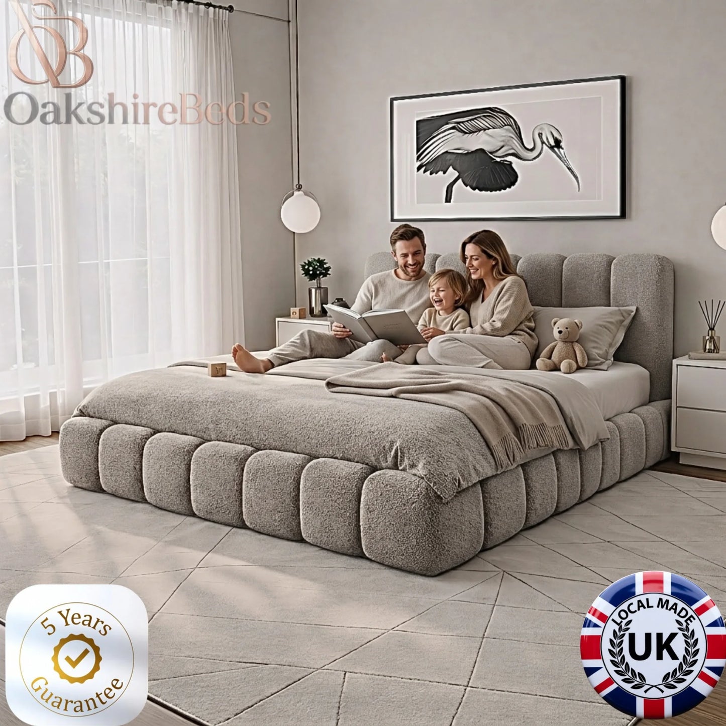 Bounci Bouclé Bed UK | Modern Upholstered Ottoman Storage Bed | OakshireBeds