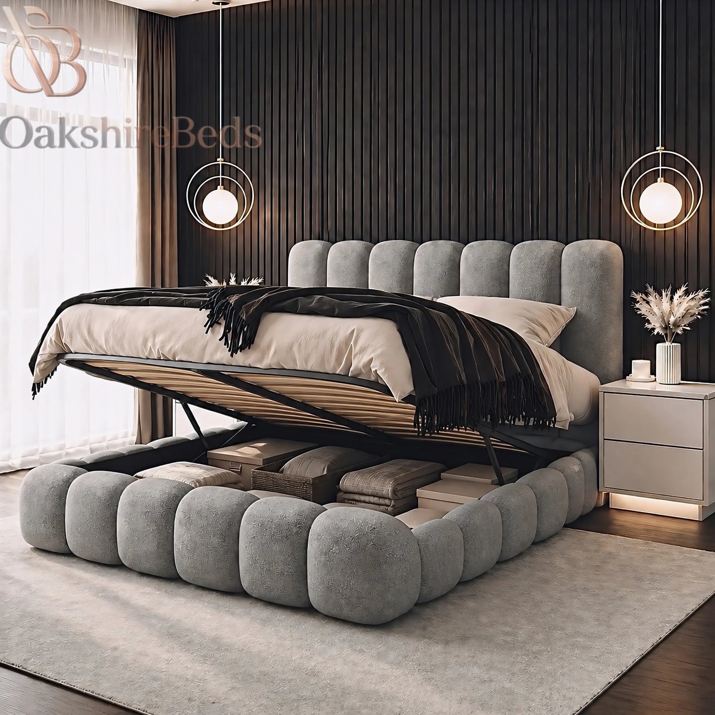 Bounci Bouclé Bed UK | Modern Upholstered Ottoman Storage Bed | OakshireBeds