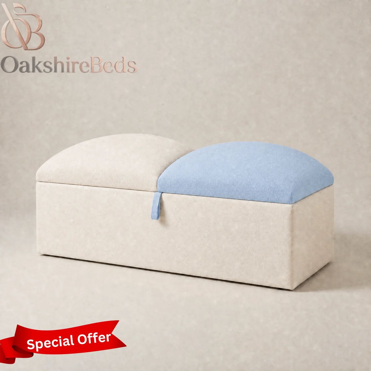 Cloudmere blanket box shown in a contrasting dual-design colour