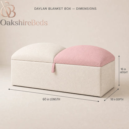 Cloudmere blanket box size guide showing 16 inch height, 60 inch length and 18 inch depth