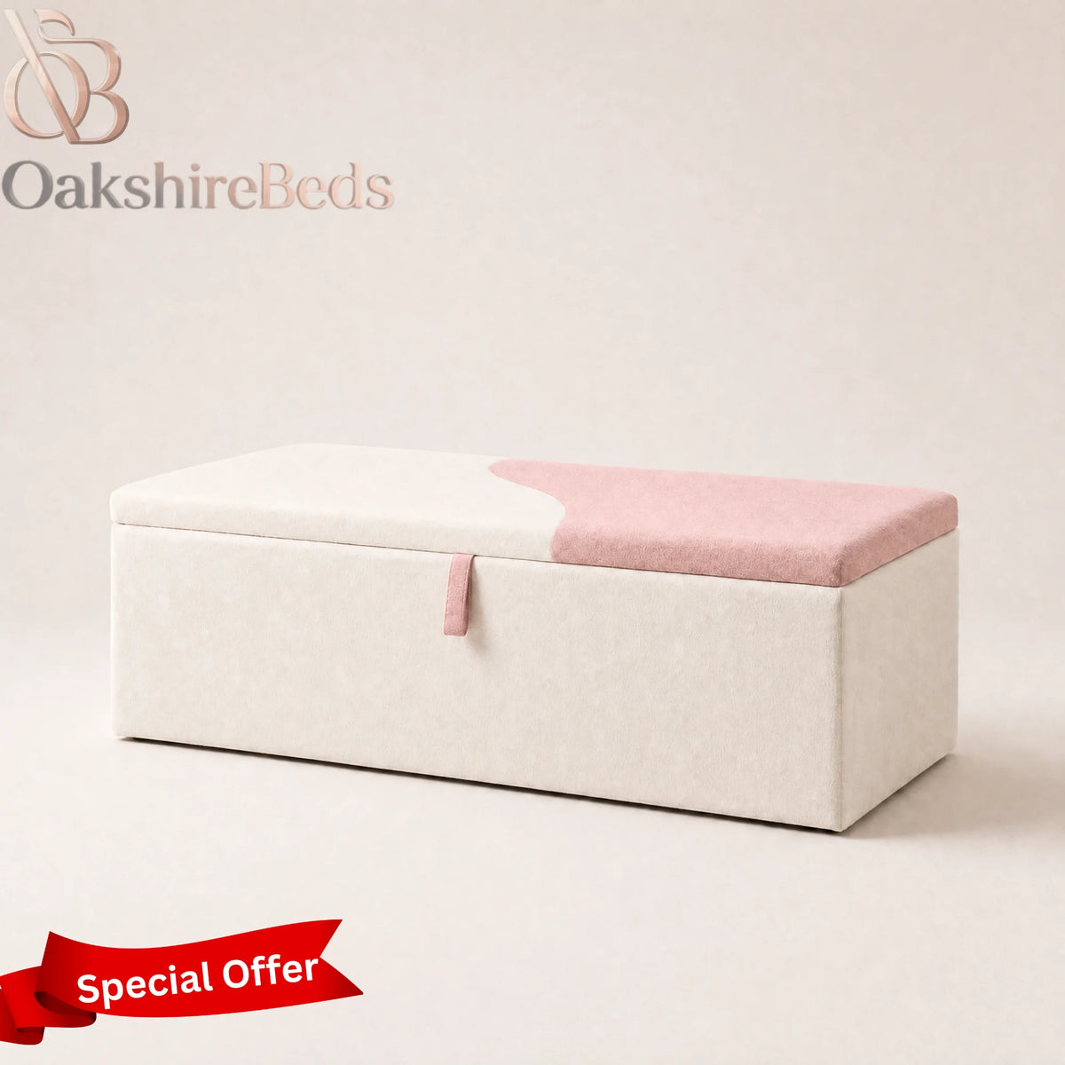D'Dove upholstered blanket box in pink fabric