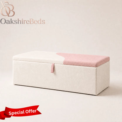 D'Dove upholstered blanket box in pink fabric