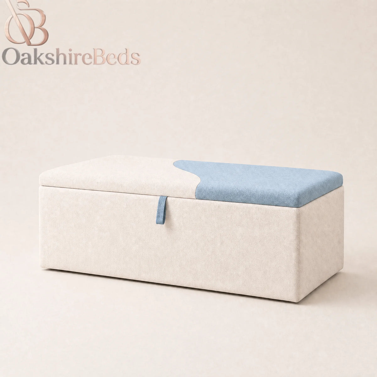 D'Dove upholstered blanket box in light blue fabric