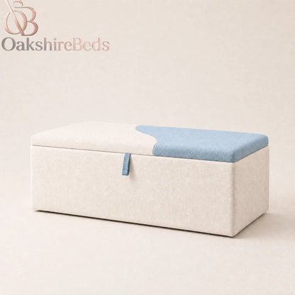 D'Dove upholstered blanket box in light blue fabric