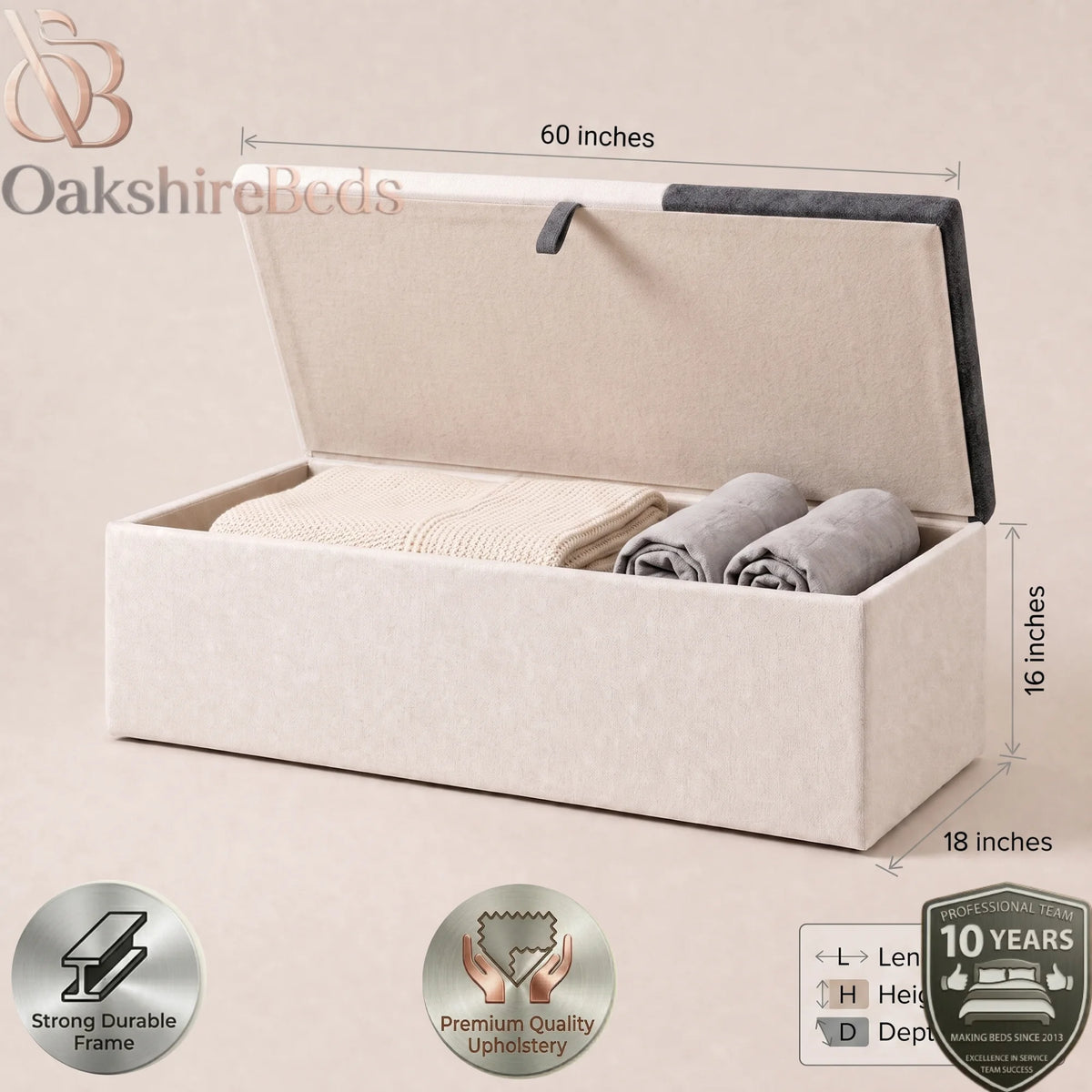 D'Dove upholstered blanket box dimensions and measurements