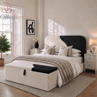 D'Dove upholstered blanket box at the end of a stylish bedroom bed matching with bed 