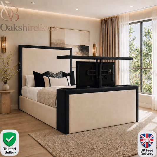 Duske TV Bed UK | Luxury Dual Design Upholstered TV Bed Frame | OakshireBeds