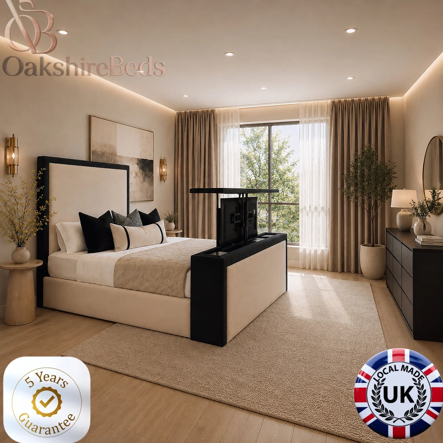 Duske TV Bed UK | Luxury Dual Design Upholstered TV Bed Frame | OakshireBeds