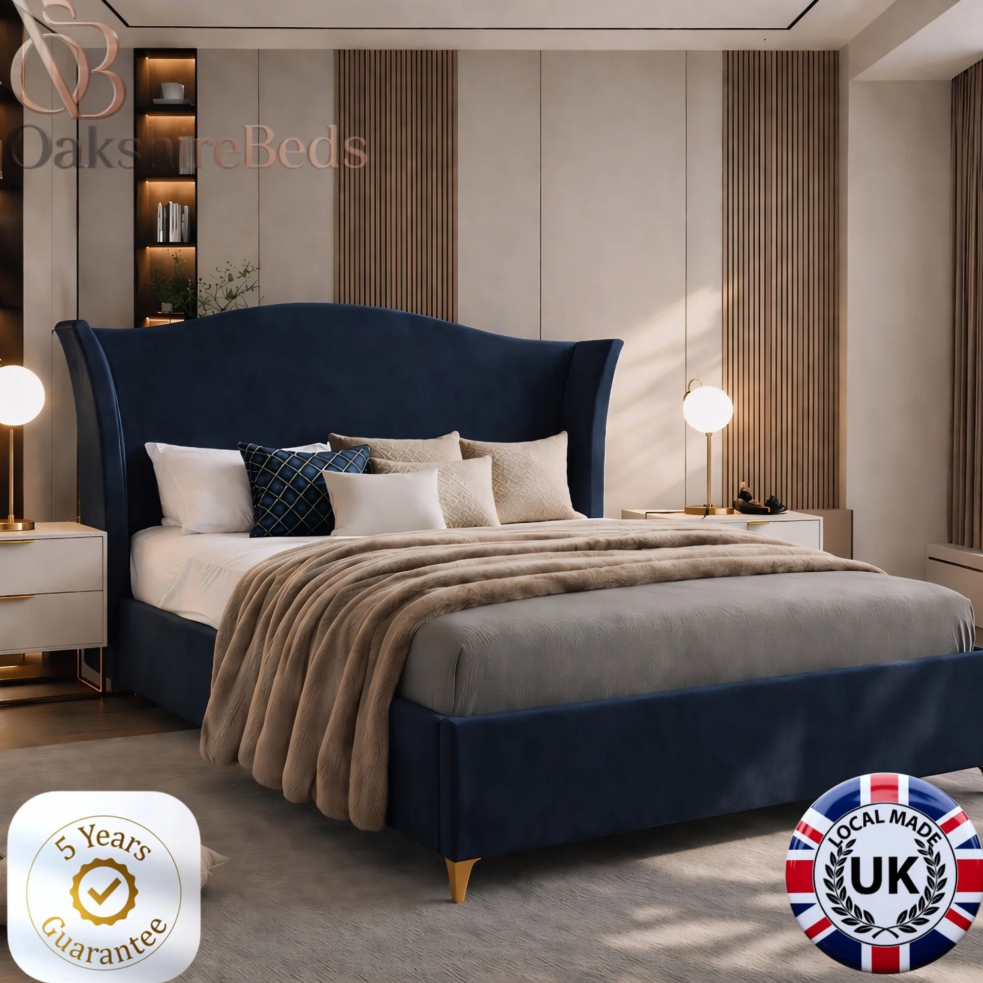 Dune Wing Bed colour and fabric variations available in luxury upholstered wingback bed styles by OakshireBeds