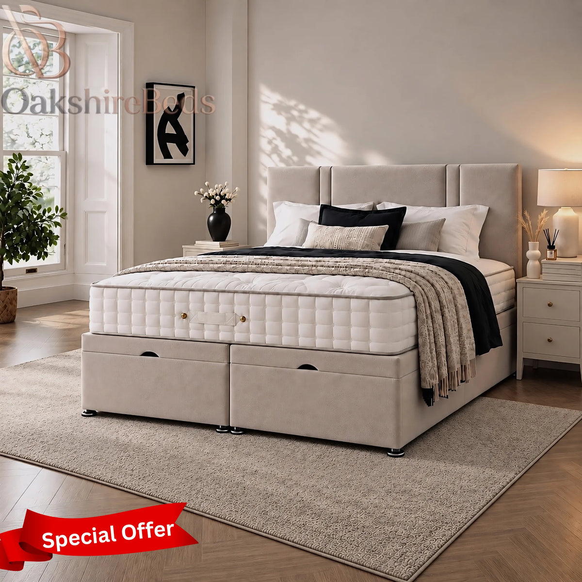 Ellis Solid Divan Gas Lift Bed | Storage Bed | OakshireBeds