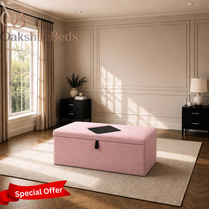 Enzo blanket box shown in contrasting upholstery colours
