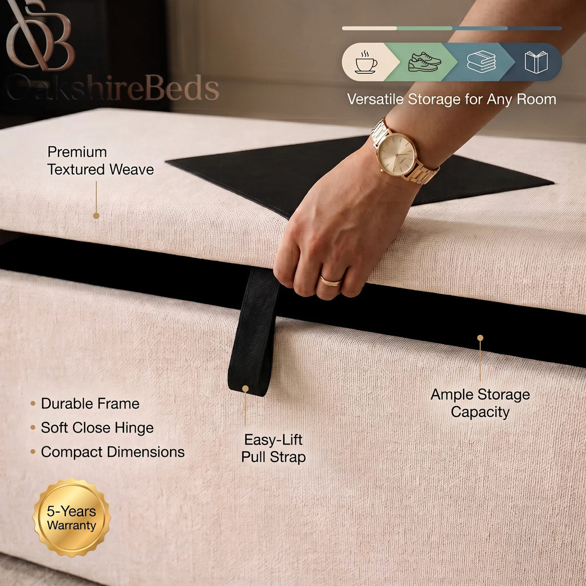 Enzo blanket box open showing internal storage for blankets and bedding