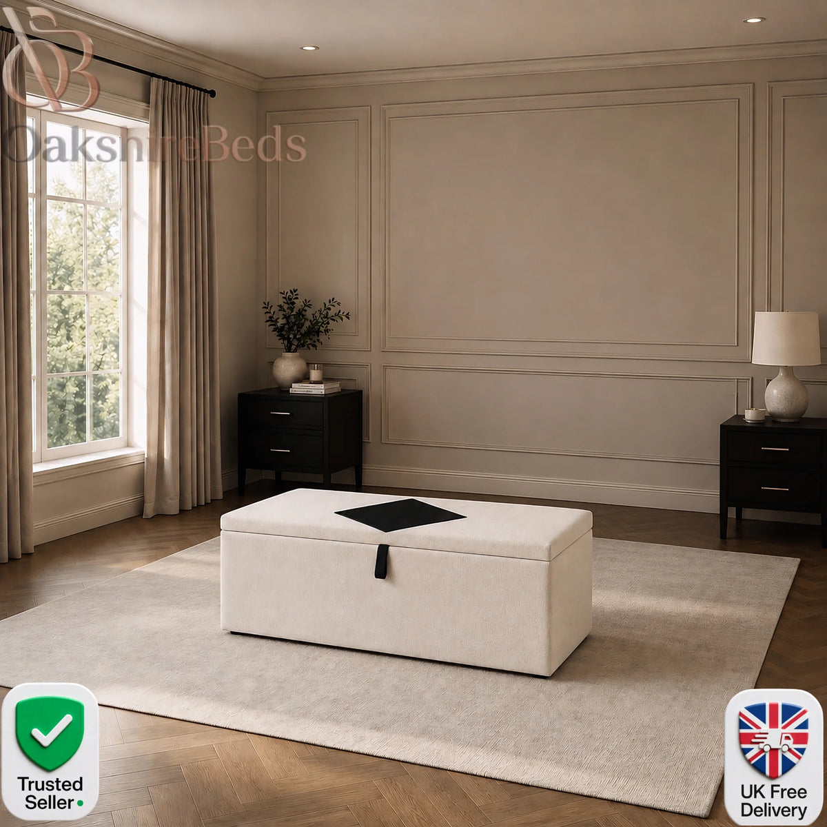 Enzo upholstered ottoman blanket box with dual-design storage