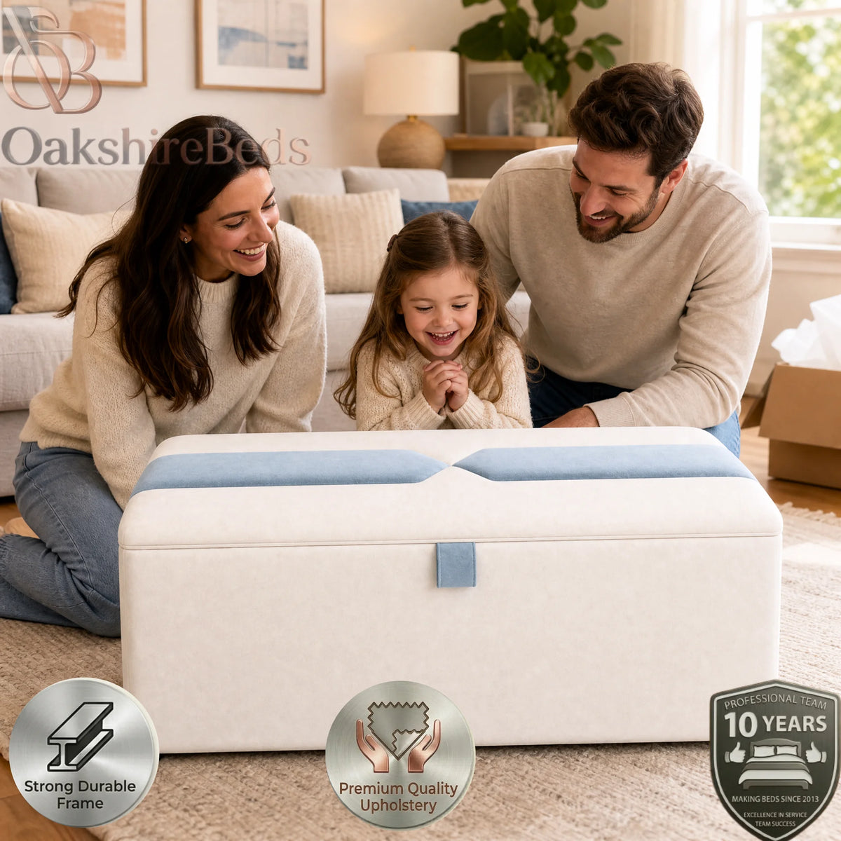 Horizon upholstered blanket box styled in a luxurious modern bedroom