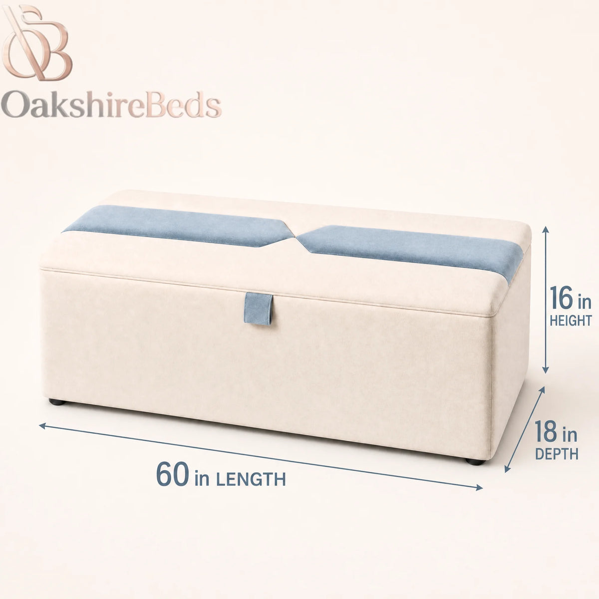 Horizon blanket box size guide showing 16 height , 60 length  and 18 inch depth