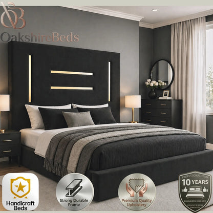 Kensington upholstered storage bed silver trim designer bed UK heavy duty frame OakshireBeds