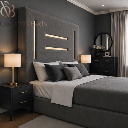 Kensington trimline bed close up headboard detailing premium upholstery UK handmade bed