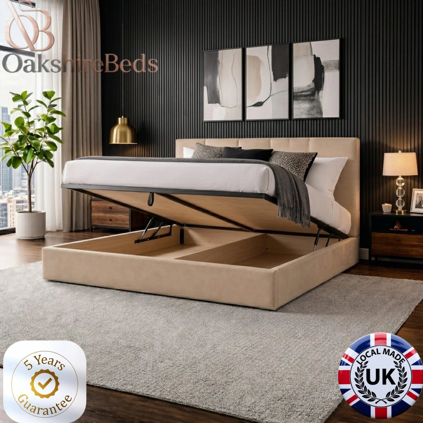 Kyron Bed  Luxury Upholstered Bed Frame with Storage Options | OakshireBeds UK