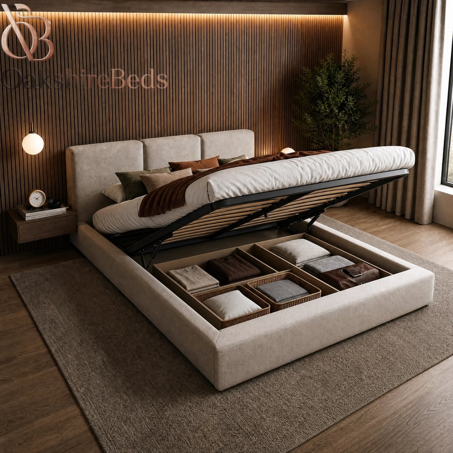Lennox Bed UK | Luxury Ottoman Storage Bed with Fixed 40" Headboard | OakshireBeds