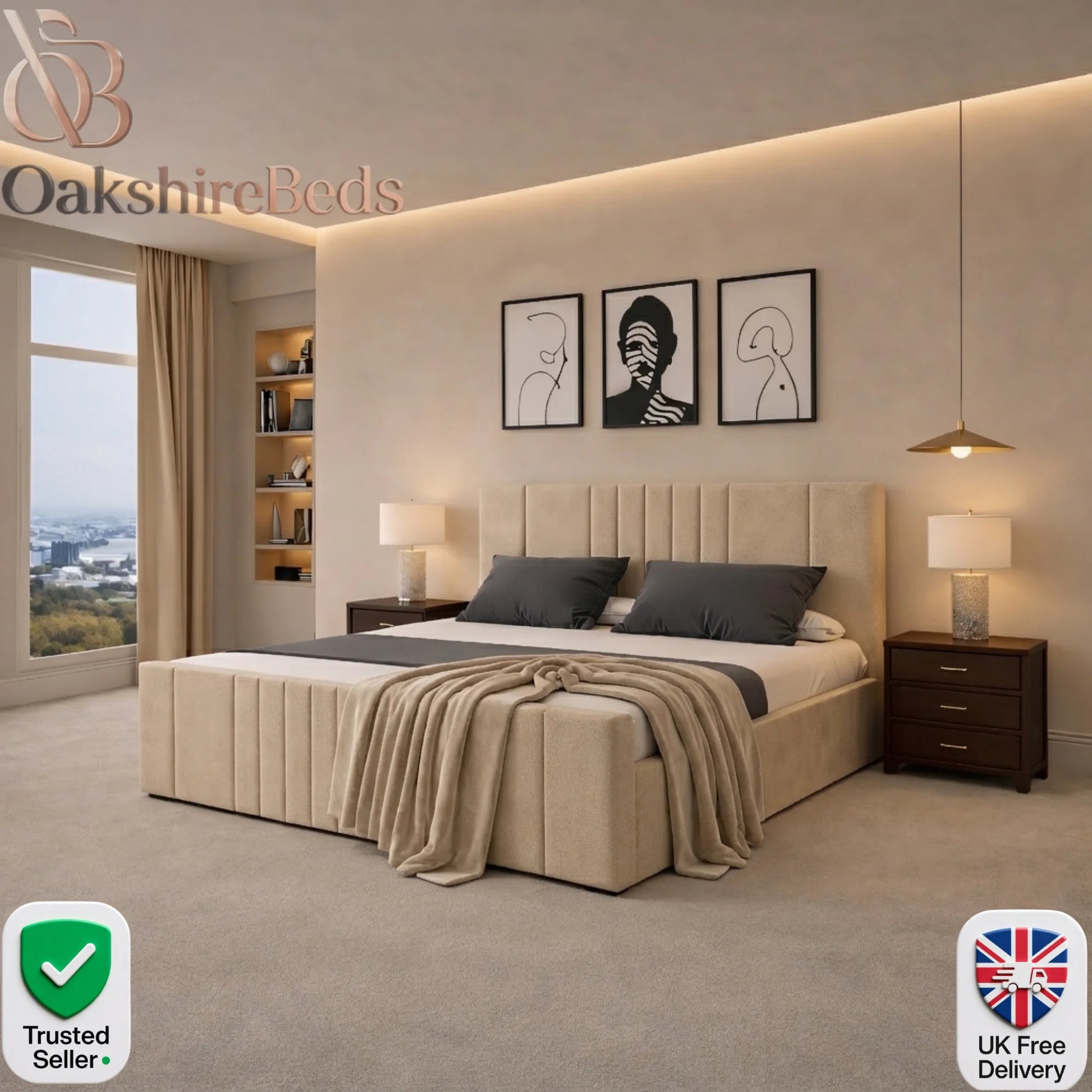 Title  Lilly Upholstered ottoman Bed Frame UK | Luxury Storage Bed | OakshireBeds
