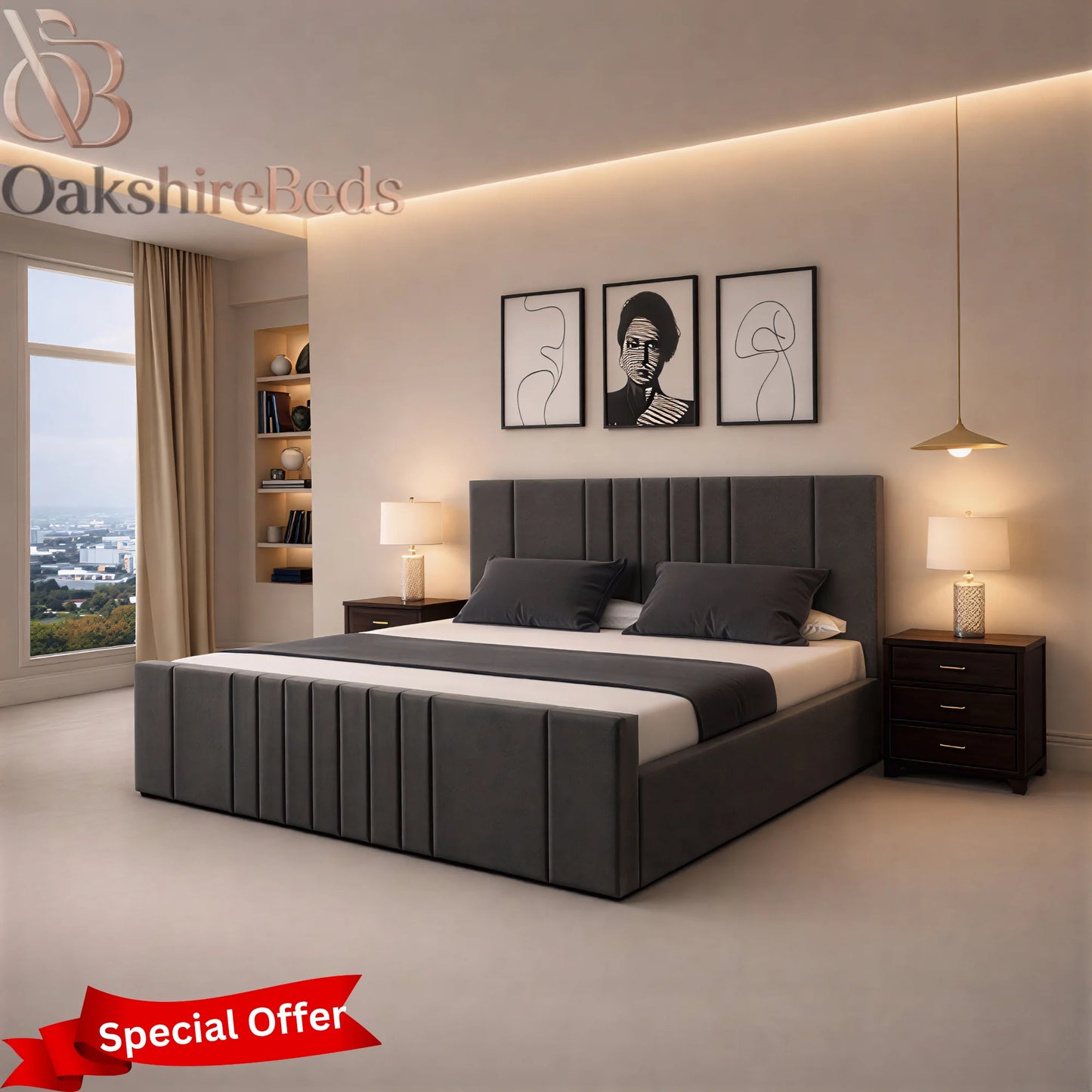 Title  Lilly Upholstered ottoman Bed Frame UK | Luxury Storage Bed | OakshireBeds