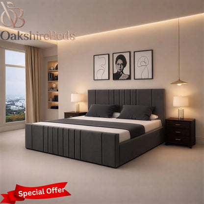 Title  Lilly Upholstered ottoman Bed Frame UK | Luxury Storage Bed | OakshireBeds