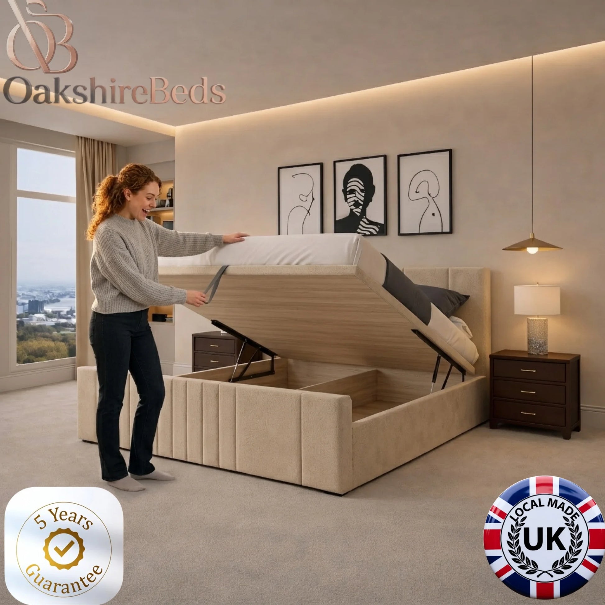 Title  Lilly Upholstered ottoman Bed Frame UK | Luxury Storage Bed | OakshireBeds