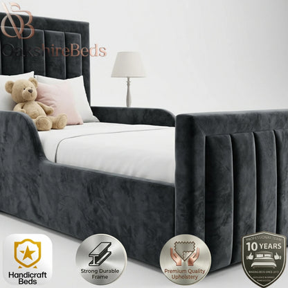 Little Skies Kids Bed UK | OakshireBeds Luxury Upholstered Children’s Bed grey colour variation.webp