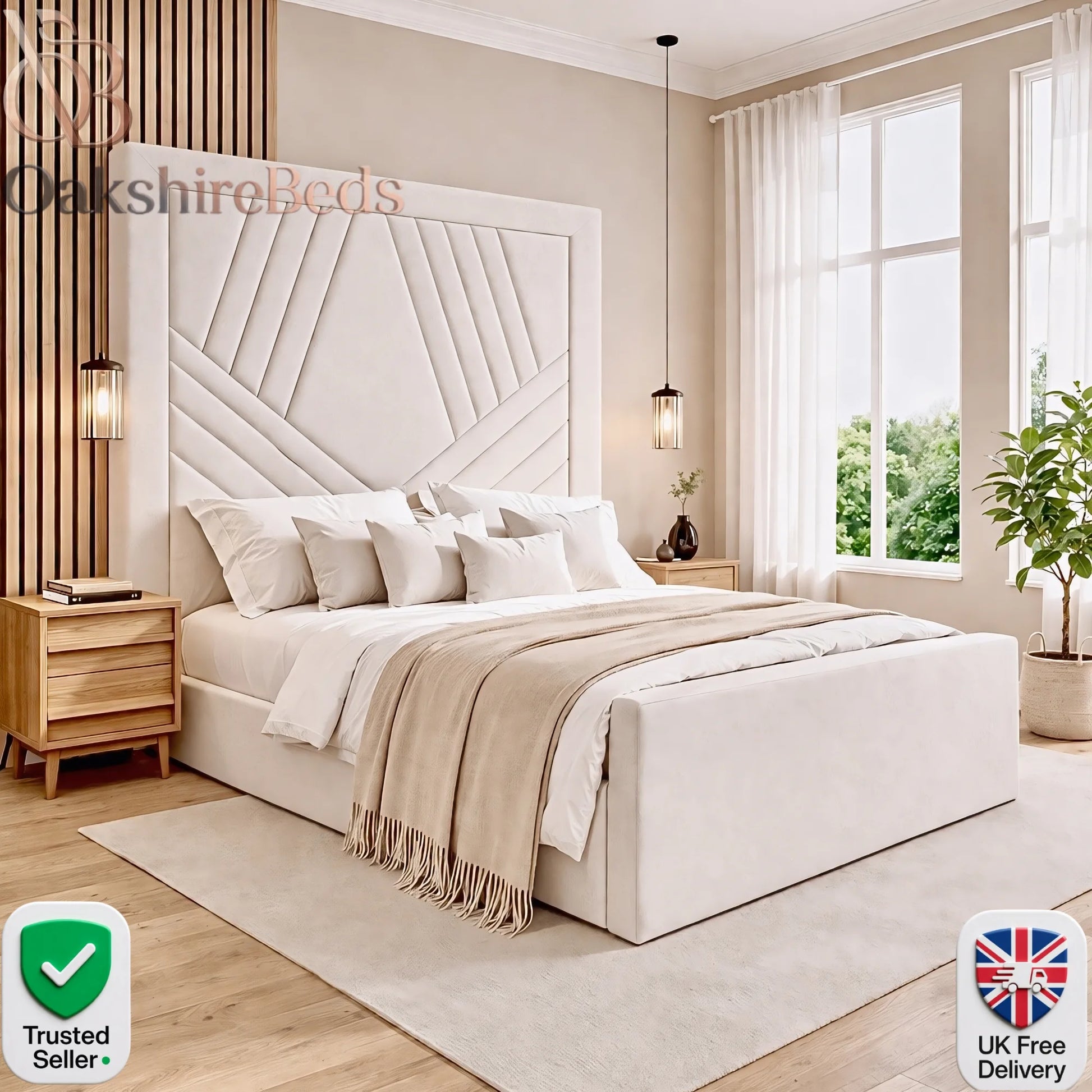 Oren Bed Frame UK – Luxury Upholstered Bed with 70” Headboard | OakshireBeds