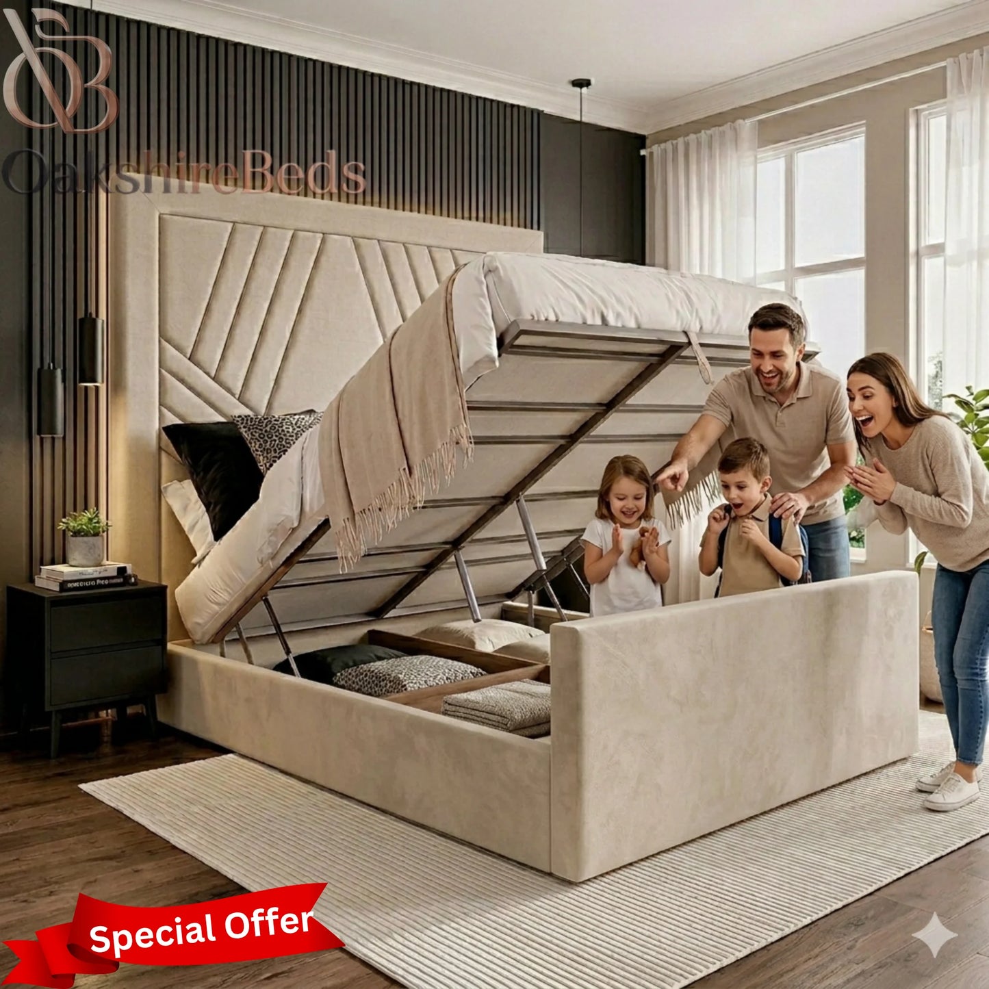 Oren Bed Frame UK – Luxury Upholstered Bed with 70” Headboard | OakshireBeds