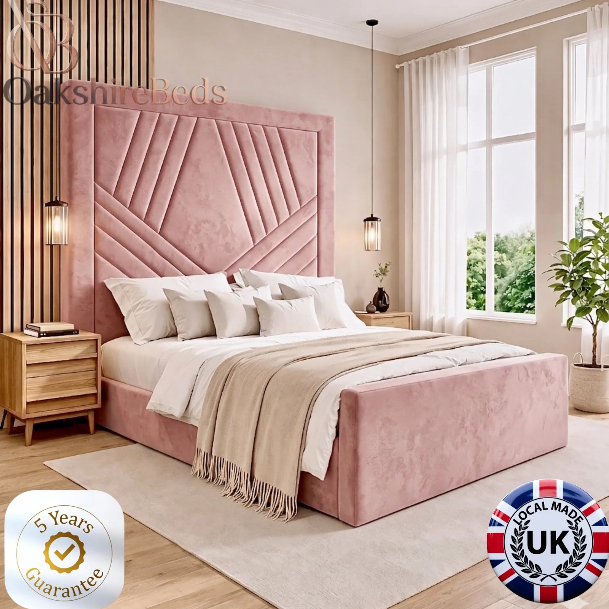 Oren Bed Frame UK – Luxury Upholstered Bed with 70” Headboard | OakshireBeds