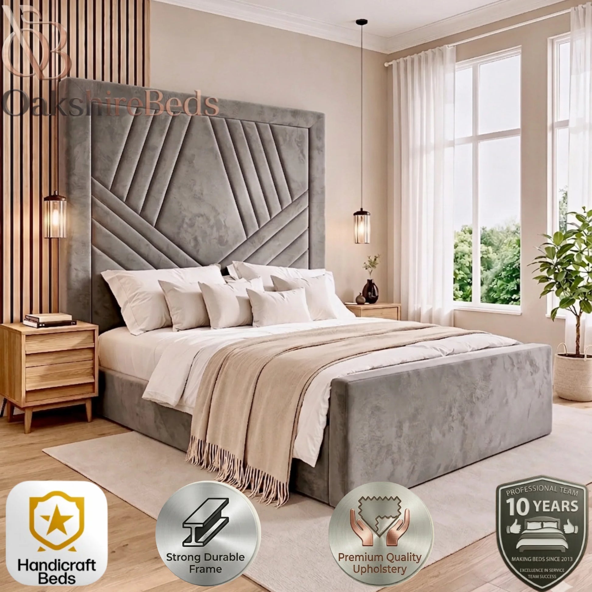 Oren Bed Frame UK – Luxury Upholstered Bed with 70” Headboard | OakshireBeds