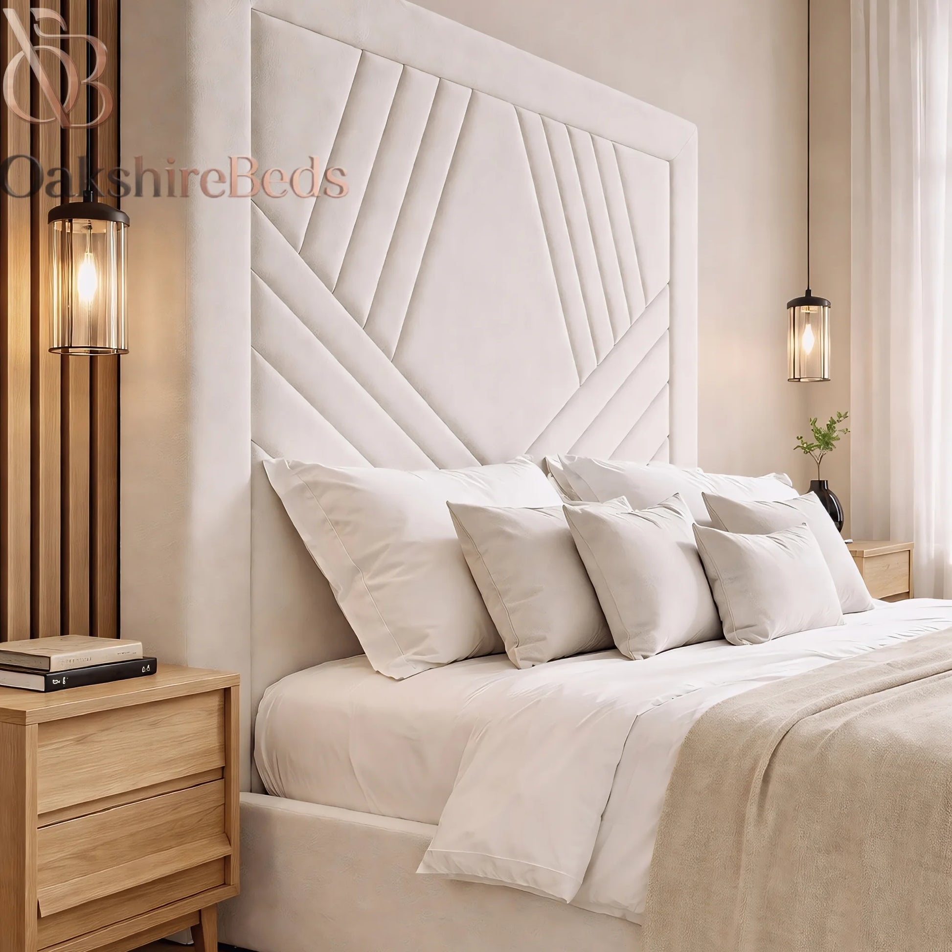 Oren Bed Frame UK – Luxury Upholstered Bed with 70” Headboard | OakshireBeds