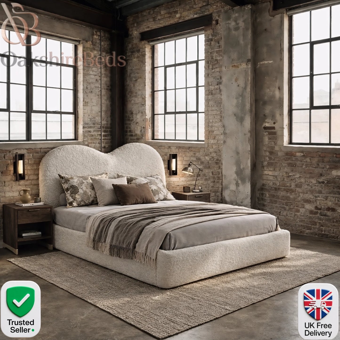 Maison Amour Bed luxury teddy bouclé upholstered storage bed by OakshireBeds UK