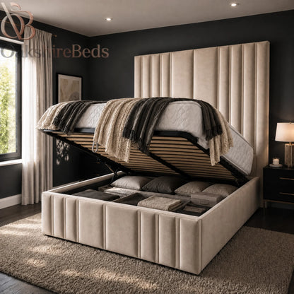 Marcello High Storage Bed UK | 18" Luxury Upholstered Ottoman Storage Bed | OakshireBeds